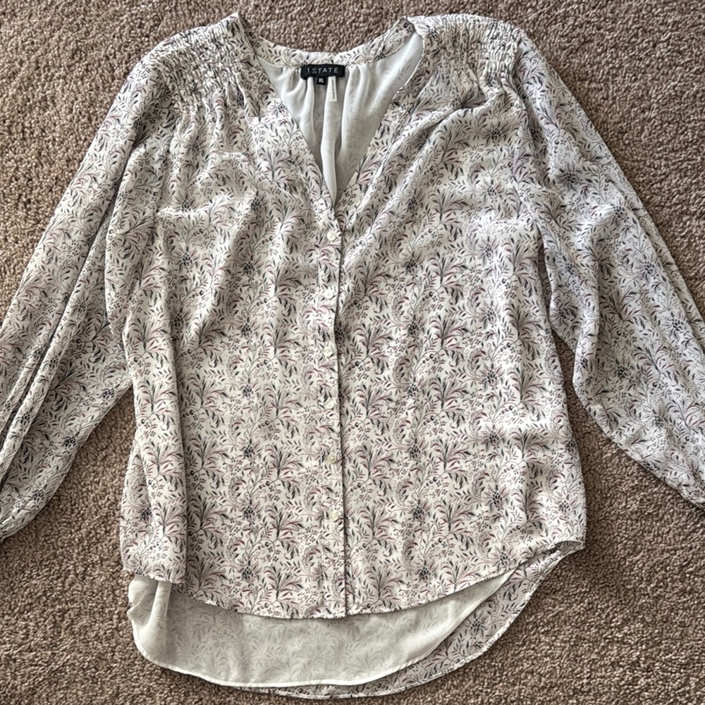1. State Cream Blouse V-Neck Buttoned